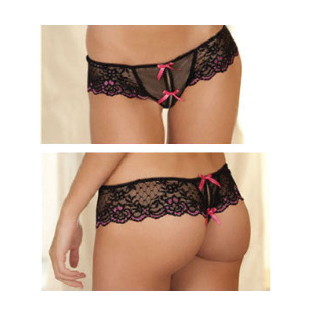 Rene Rofe Crotchless Lace Thong With Bows M/L