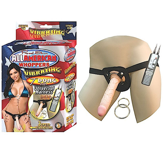All American Whoppers 7in. Vibrating Dong With Universal Harness