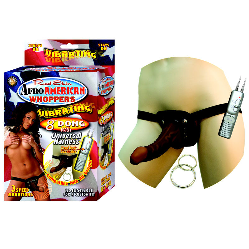 Afro American Whoppers 8in. Vibrating Dong with Universal Harness