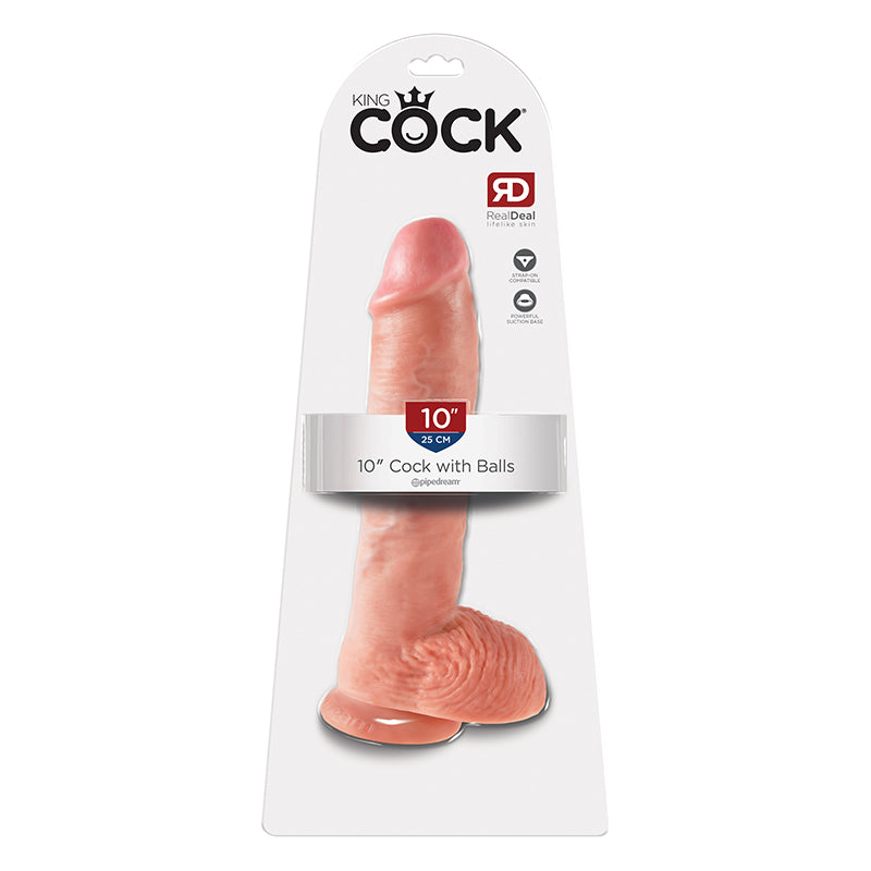 Pipedream King Cock 10 in. Cock With Balls Realistic Suction Cup Dildo Beige