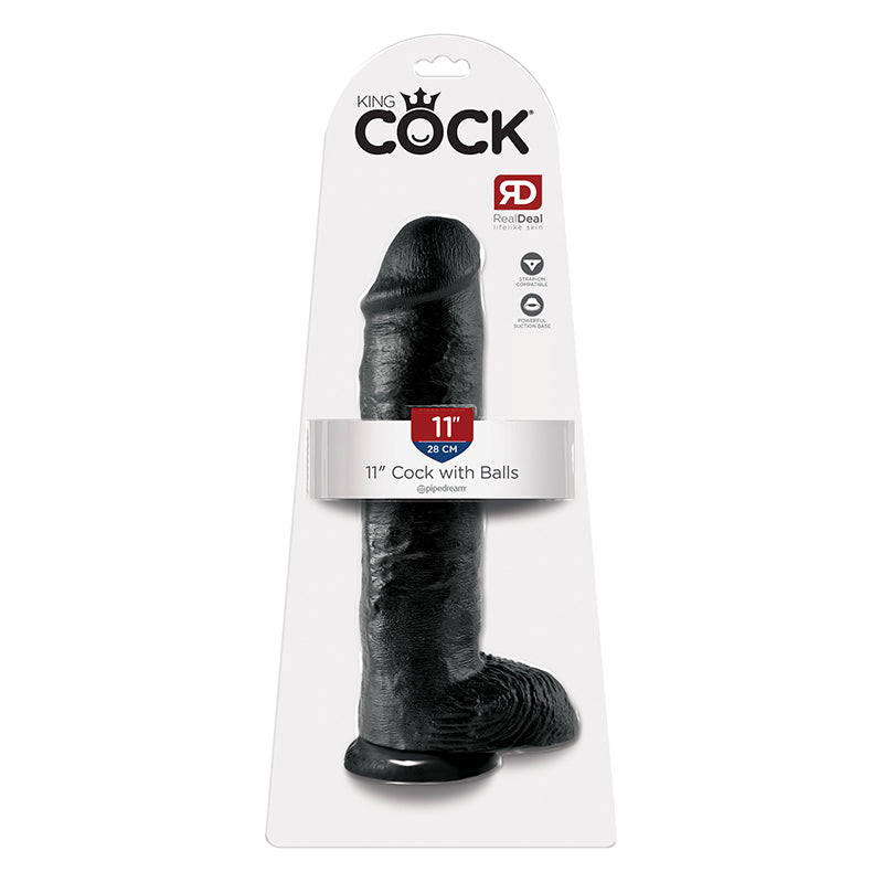 Pipedream King Cock 11 in. Cock With Balls Realistic Suction Cup Dildo Black