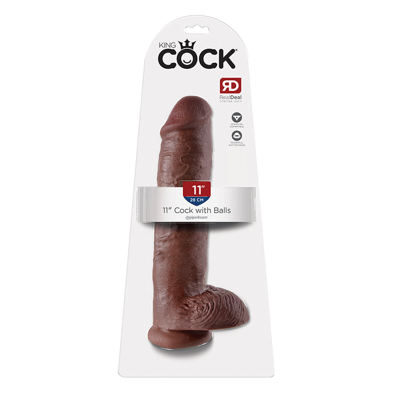 Pipedream King Cock 11 in. Cock With Balls Realistic Suction Cup Dildo Brown