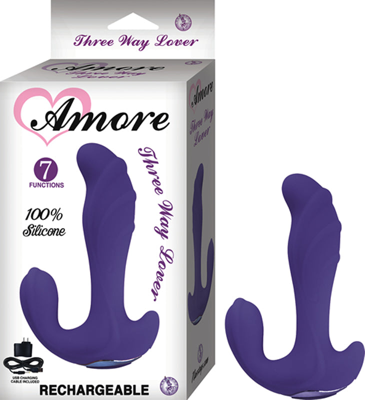 Amore Three Way Lover 5.91 in. Vibe (Purple)