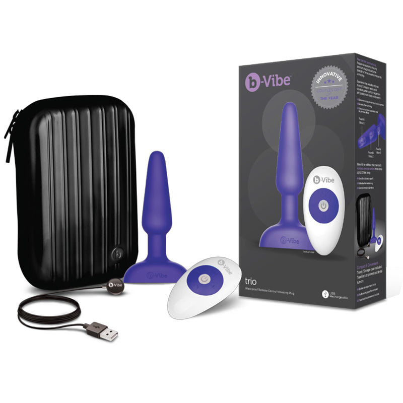 b-Vibe Trio Anal Plug With Travel Case & USB Charger (Purple)
