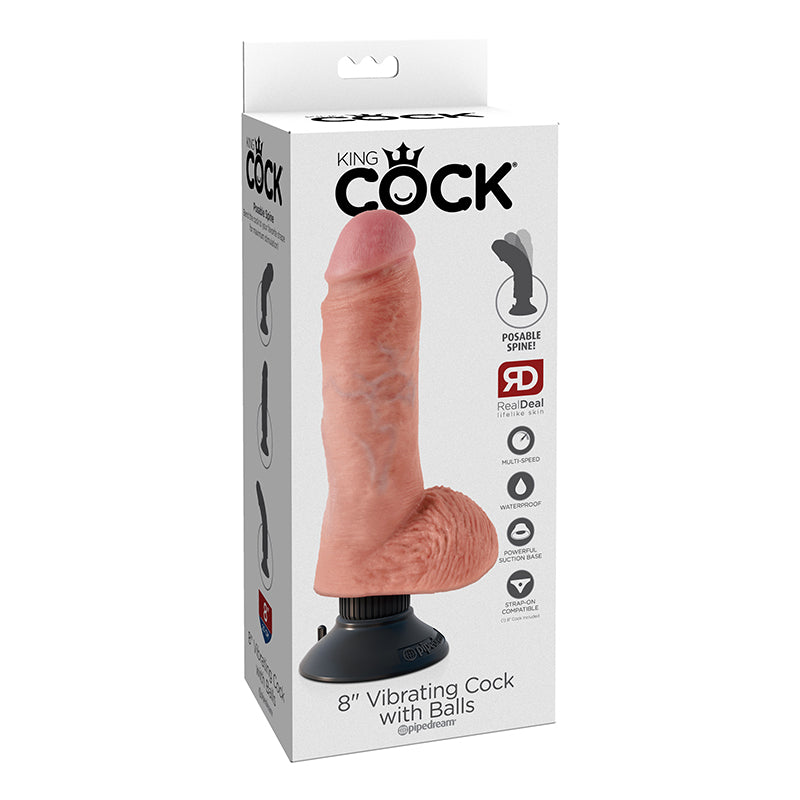 Pipedream King Cock 8 in. Vibrating Cock With Balls Poseable Suction Cup Dildo Beige