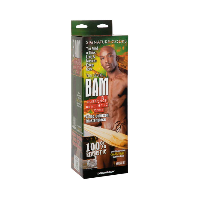 Bam R5 - Realistic Cock 13 inch Ebony Dildo