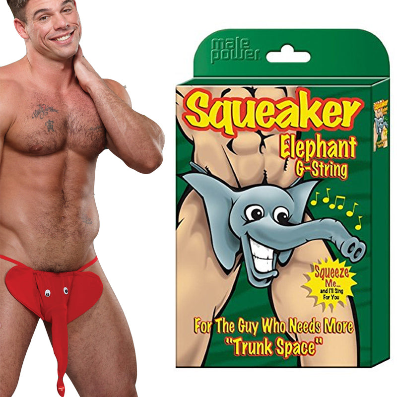 Male Power Squeaker Elephant G-String Red