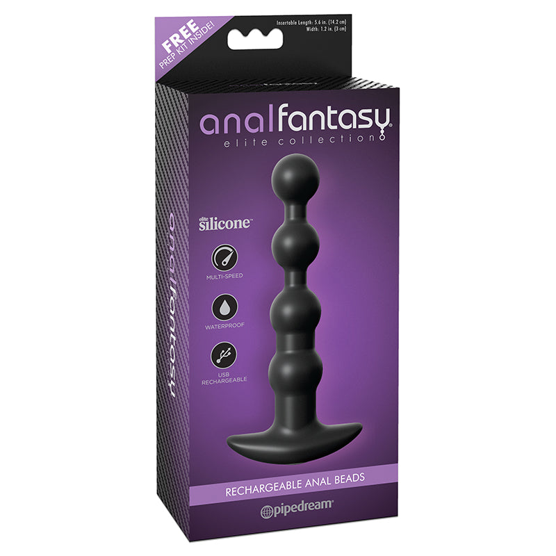 Pipedream Anal Fantasy Elite Collection Rechargeable Anal Beads Silicone Plug Black