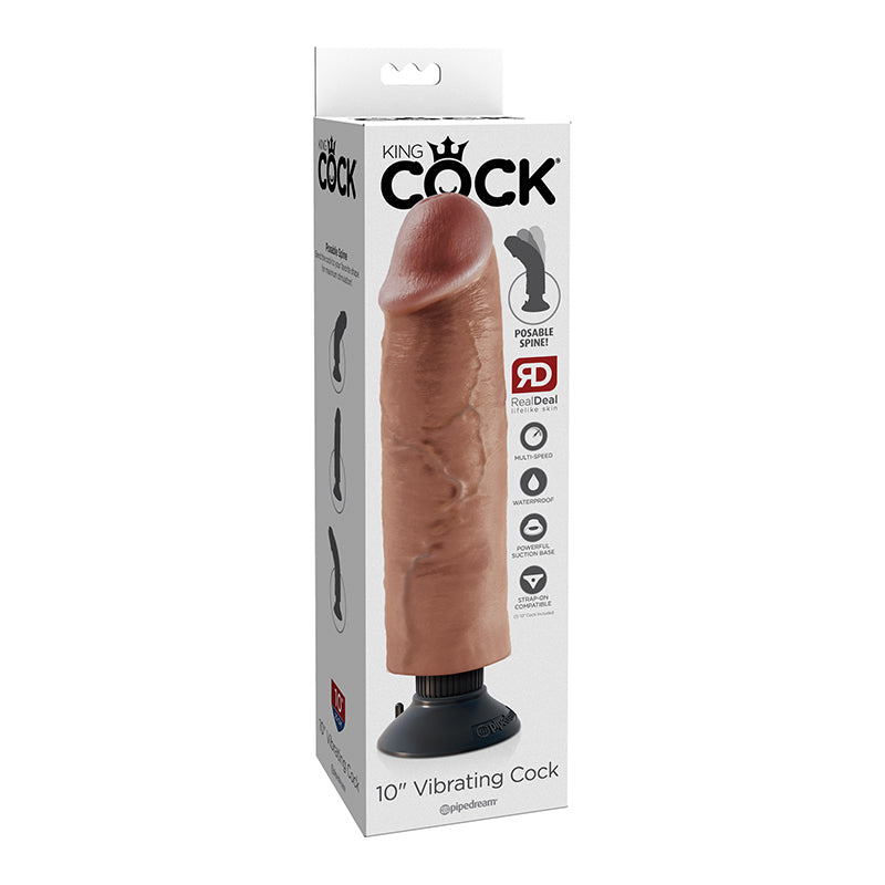 Pipedream King Cock 10 in. Vibrating Cock Poseable Dildo With Suction Cup Tan