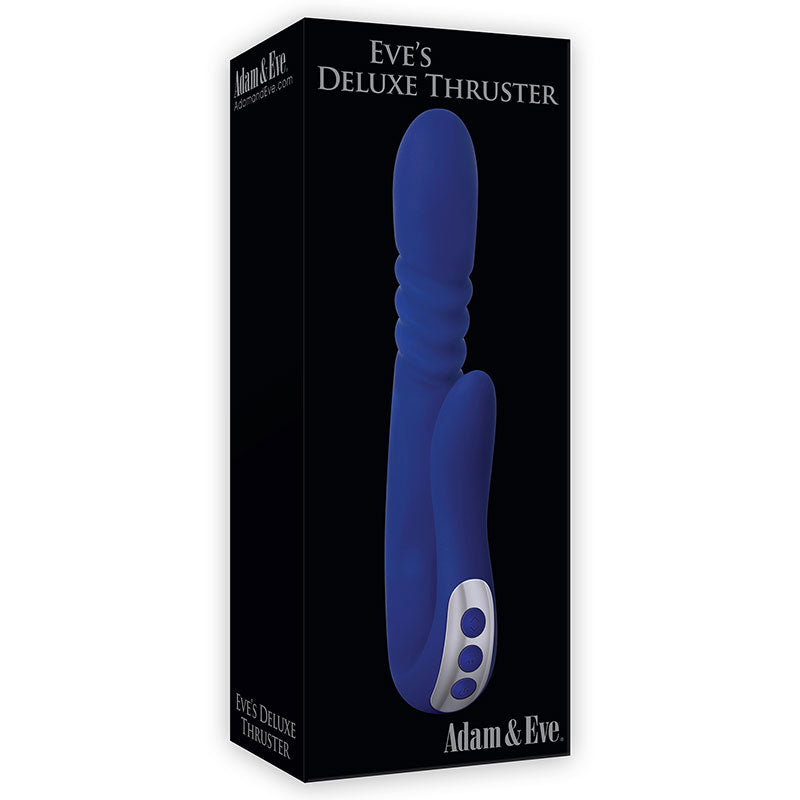Adam & Eve Eve's Deluxe Thruster Rechargeable Silicone Thrusting Dual Stimulating Vibrator Blue