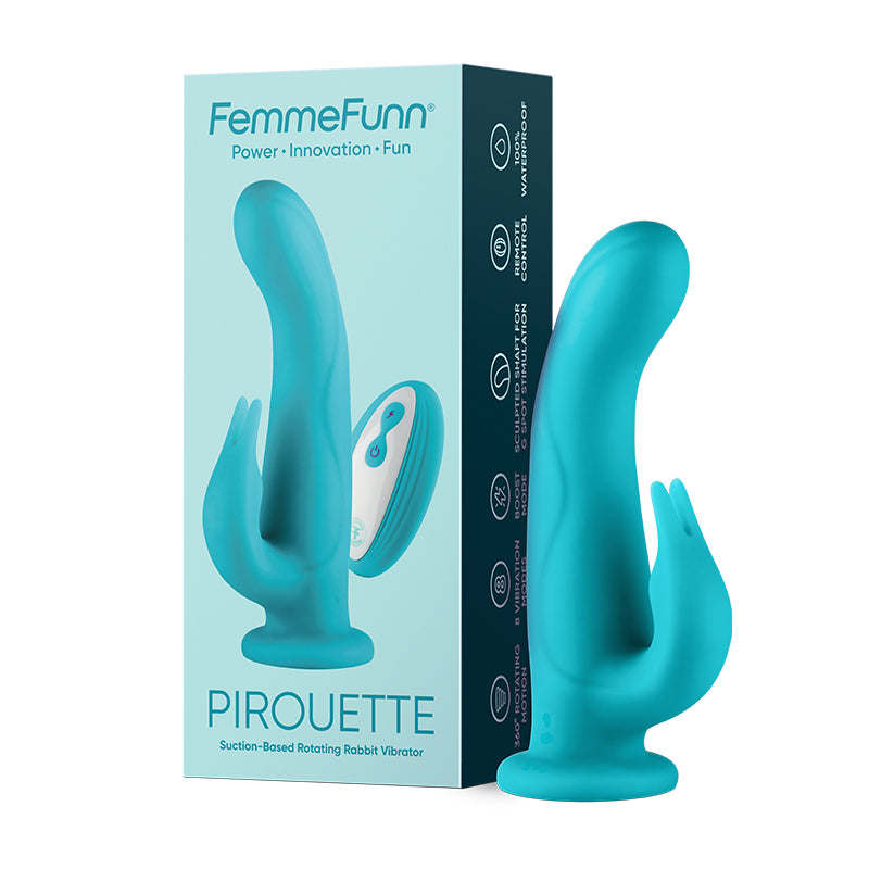 FemmeFunn Pirouette 8 in. Dual-Stimulation Rotating Vibrating Dildo Turquoise