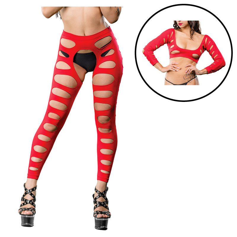 Red Variegated Holes Crotchless Legging Packaging Box