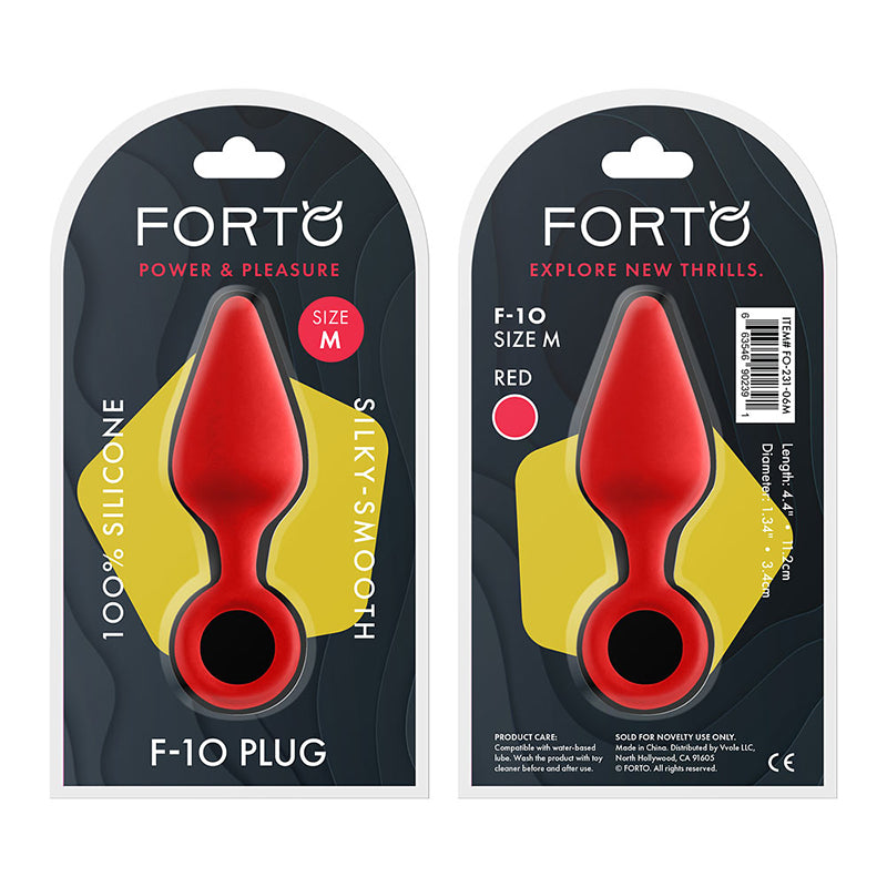 Forto F-10 Silicone Anal Plug with Pull Ring Medium Red