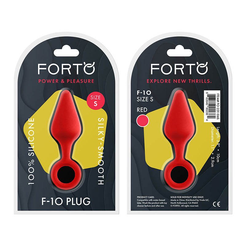 Forto F-10 Silicone Anal Plug with Pull Ring Small Red