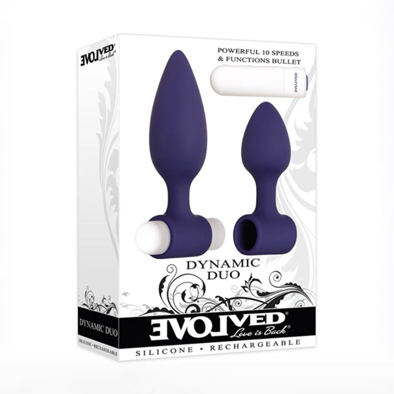 Evolved Dynamic Duo 3-Piece Rechargeable Bullet Vibrator and Silicone Anal Plug Set Purple