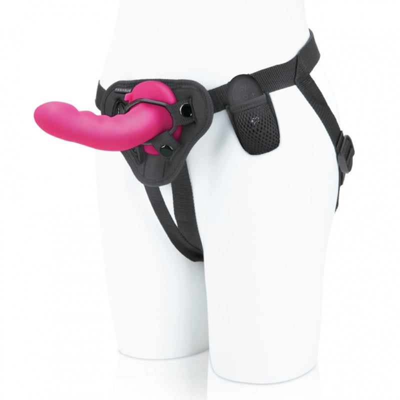 Pegasus 6 in. Curved Ripple Peg Rechargeable Remote-Controlled Dildo & Harness Set Pink