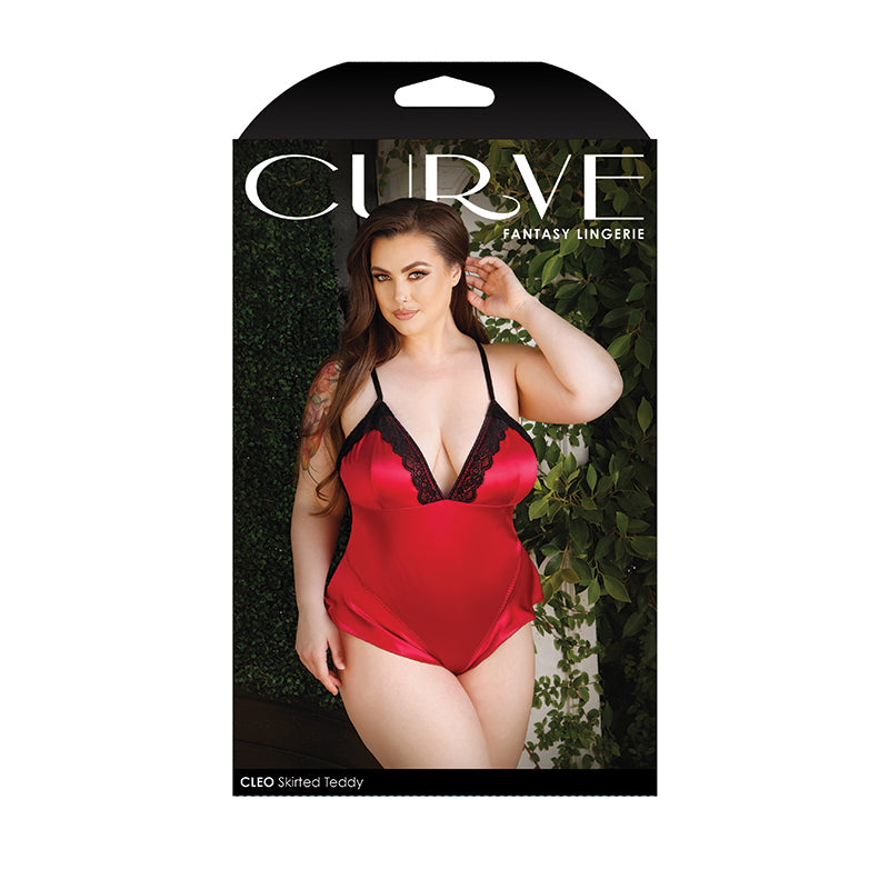 Fantasy Lingerie Curve Cleo Skirted Teddy With Lace Trim & Snap Closure Red XL/2XL