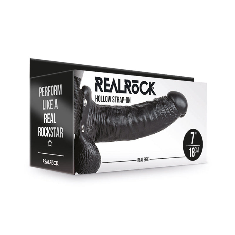 RealRock Realistic 7 in. Hollow Strap-On With Balls Black