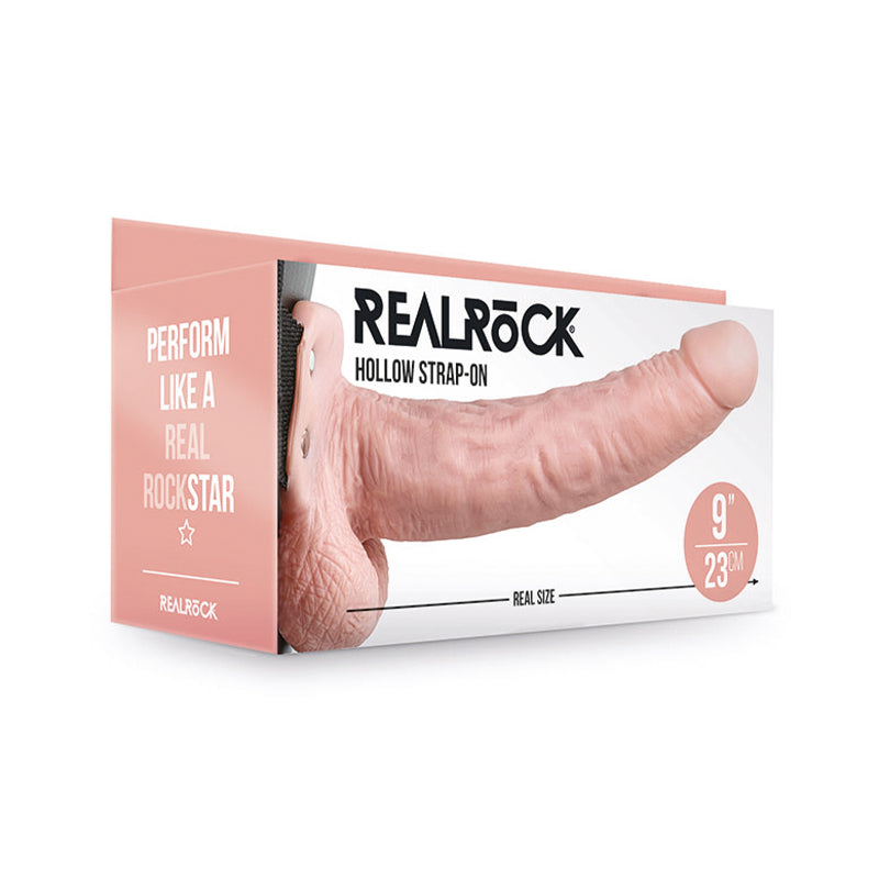 RealRock Realistic 9 in. Hollow Strap-On With Balls Beige