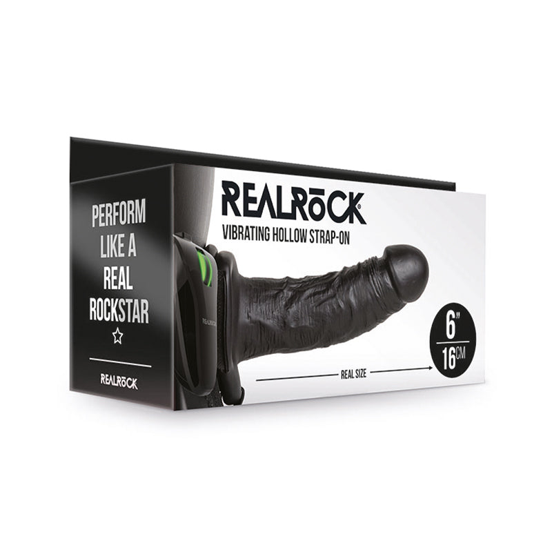 RealRock Realistic 6 in. Vibrating Hollow Strap-On Black