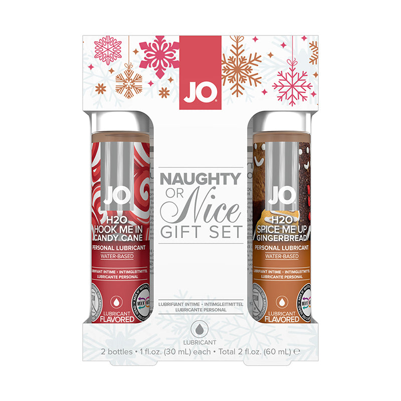 JO Naughty or Nice Gift Set Candy Cane & Gingerbread Flavored Water-Based Lubricant 2-Pack