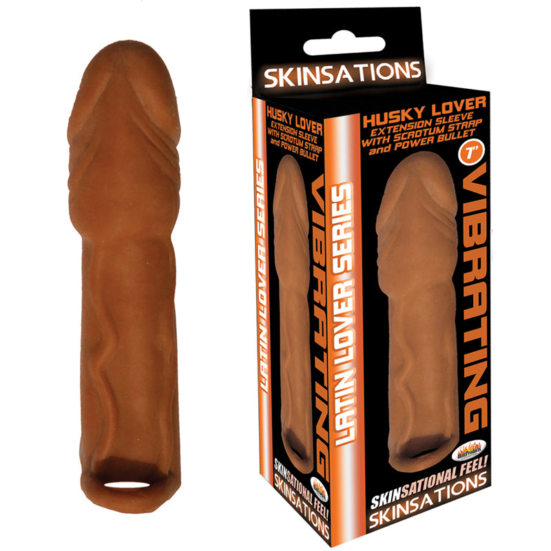 Skinsations Latin Lover Series Husky Lover Extension Sleeve With Power Bullet & Scrotum Strap 7in