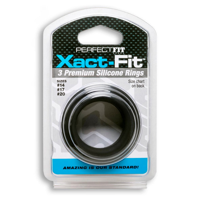 Curve Toys Perfect Fit Xact-Fit 3-Piece Premium Silicone Rings (#14, #17, #20) Black