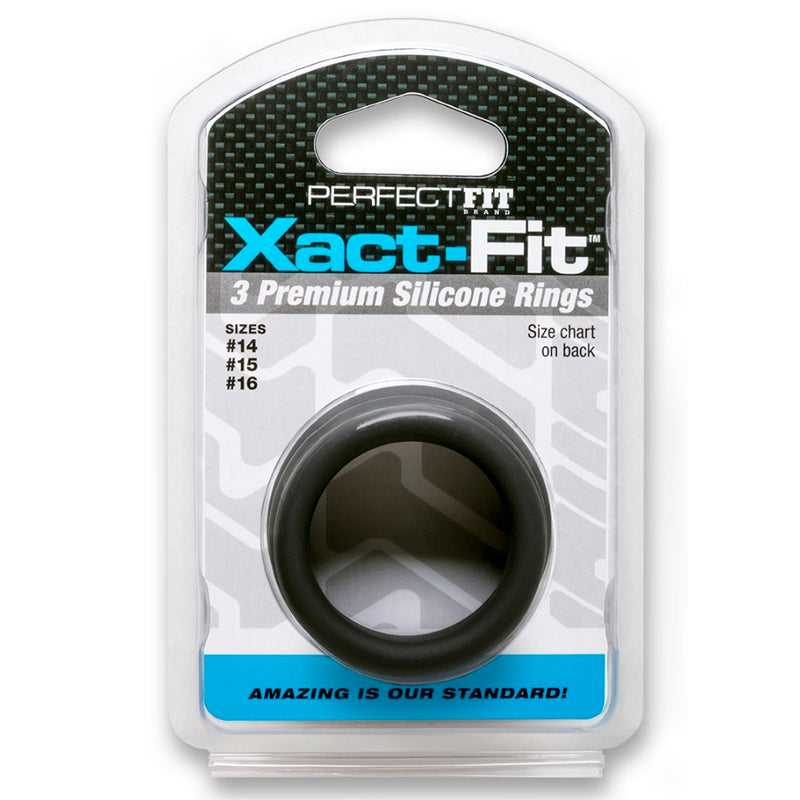 Curve Toys Perfect Fit Xact-Fit 3-Piece Premium Silicone Rings  (#14, #15, #16) Black