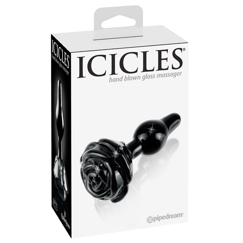 Icicles #77 Black Glass Rose Anal Plug