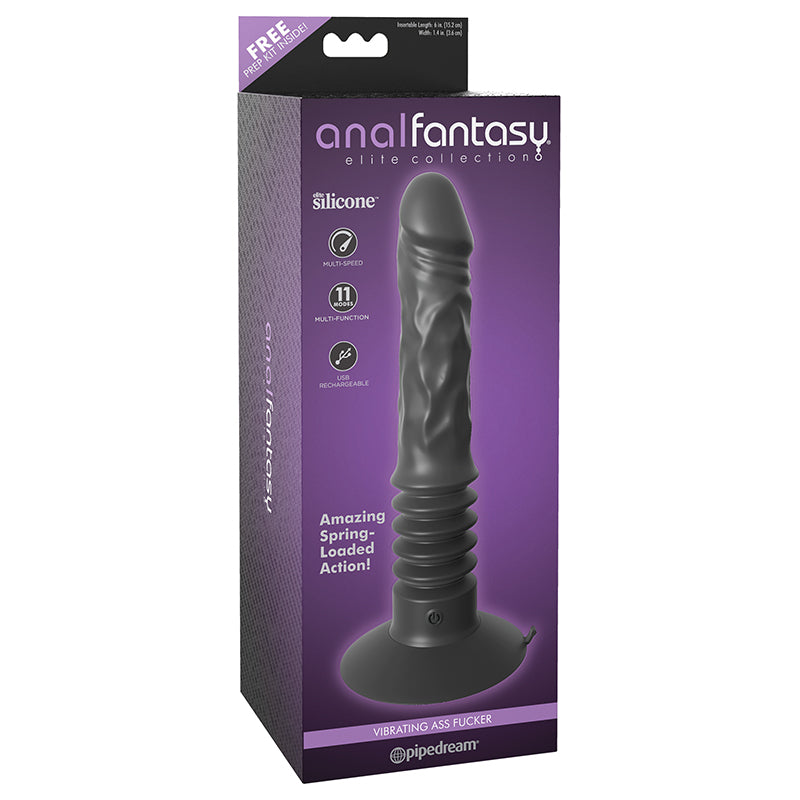 Anal Fantasy Elite Vibrating Ass Fucker 12 in. Thrusting Dildo With Suction Cup Black