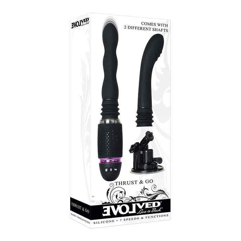 Evolved Thrust & Go Thrusting Vibrator With 2 Shafts and Suction Cup Base Black