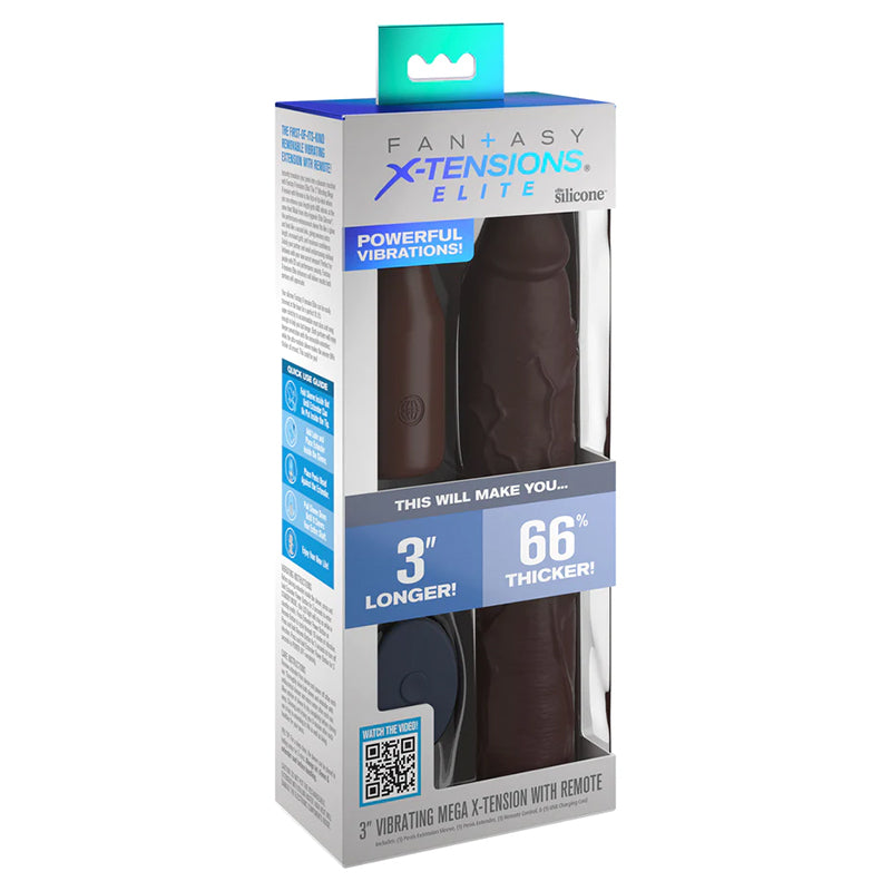 Fantasy X-tensions Elite 9 in. Silicone Mega Extension Sleeve 3 in. Vibrating Brown