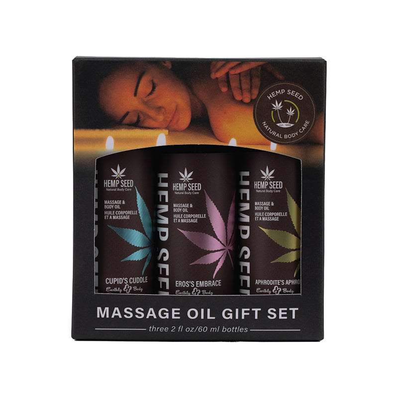 Earthly Body Hemp Seed Valentines Day 2024 Massage Oil 3-Piece Gift Set 2 oz.