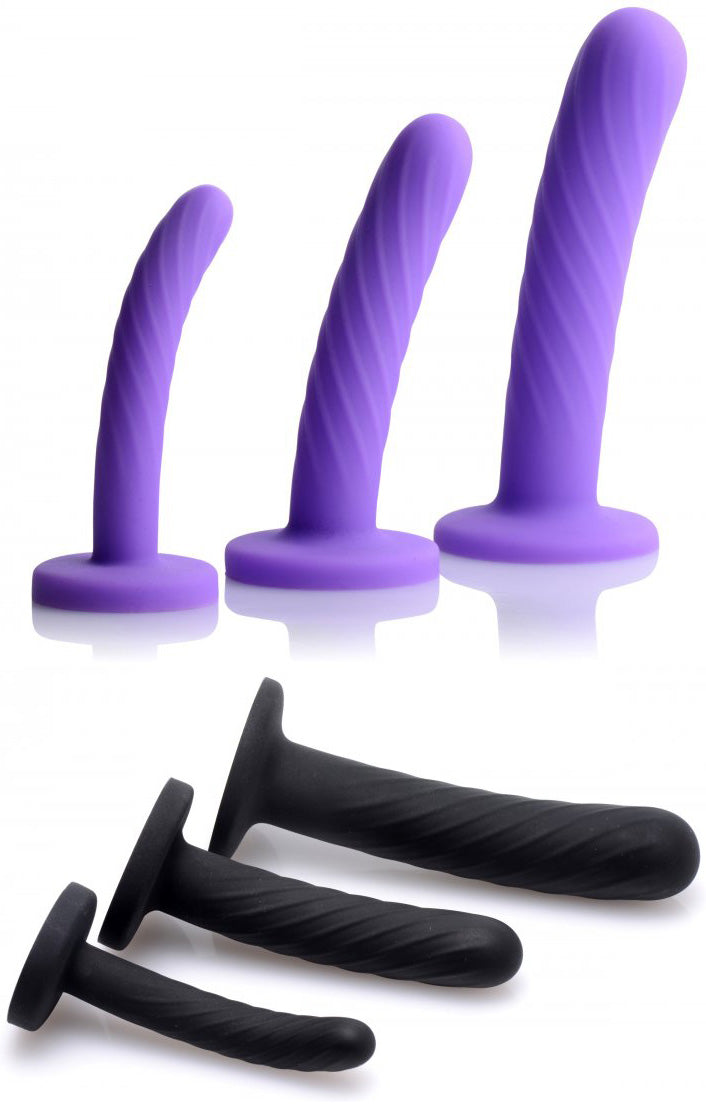 Trinity Strap-On Silicone 3 Piece Dildo Set  - Black or Purple