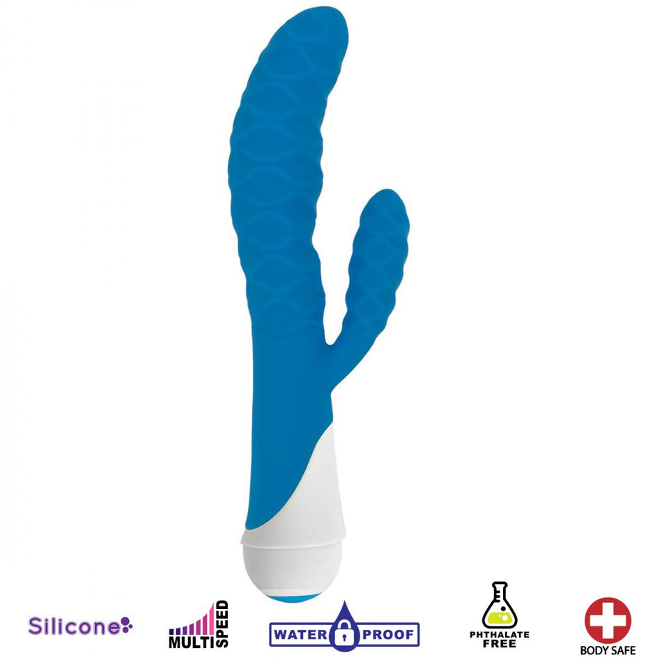 Ivy 20x Wavy Silicone Rabbit Vibe- Blue, Pink, and Purple
