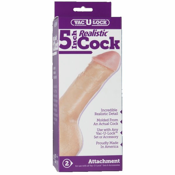 Vac-U-Lock - 5 Inch Realistic Cock White