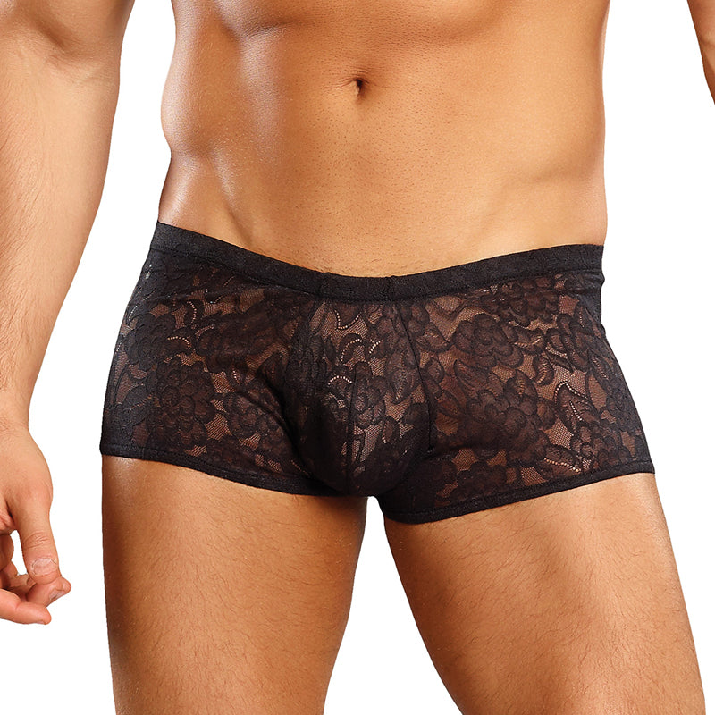 Male Power Stretch Lace Mini Short Black XL