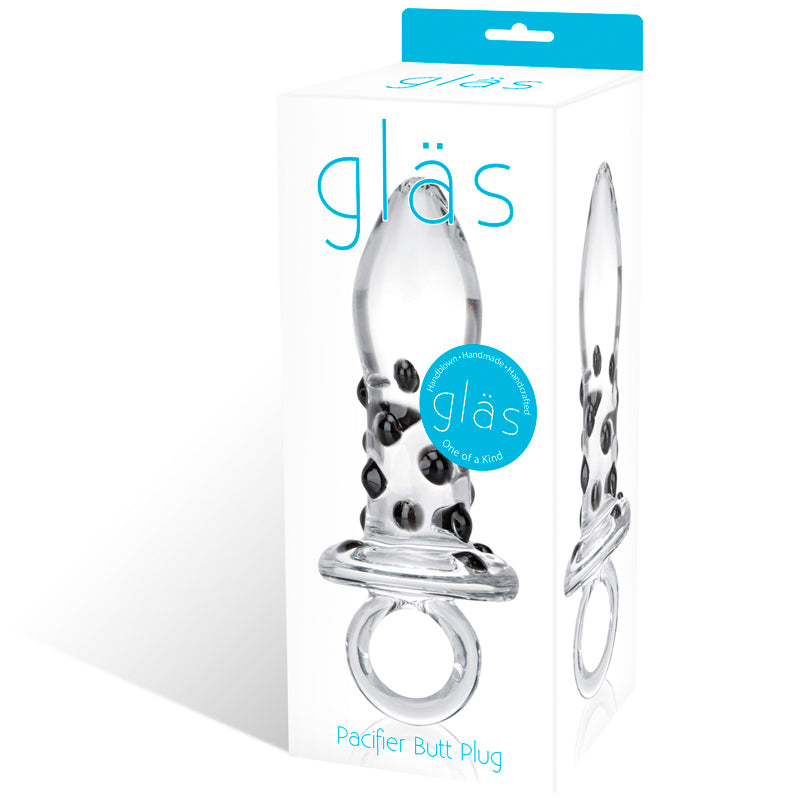 Glas 5 in. Pacifier Glass Butt Plug with Ring Handle
