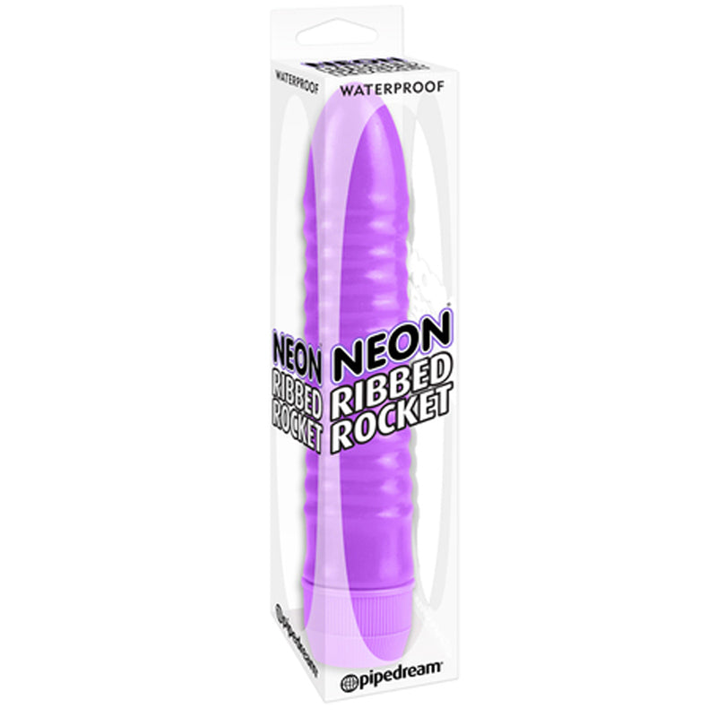 Pipedream Neon Ribbed Rocket Waterproof Slimline Vibrator Purple