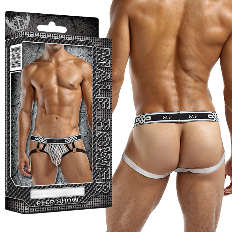 Male Power Peep Show Jock Ring Small/Medium (White)