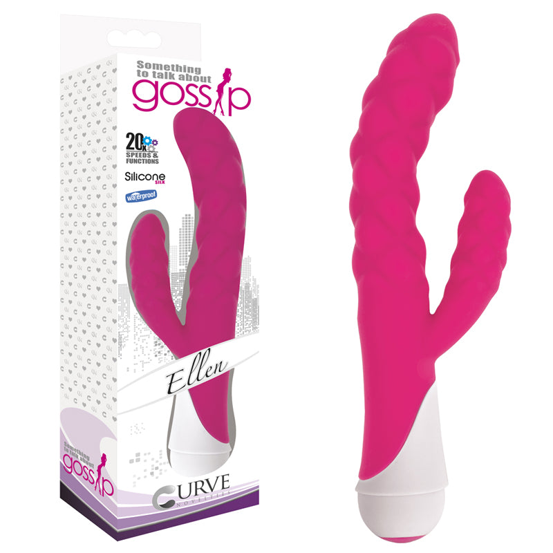 Curve Toys Gossip Ellen Waterproof Textured Silicone Flexible Dual Stimulation Vibrator Magenta