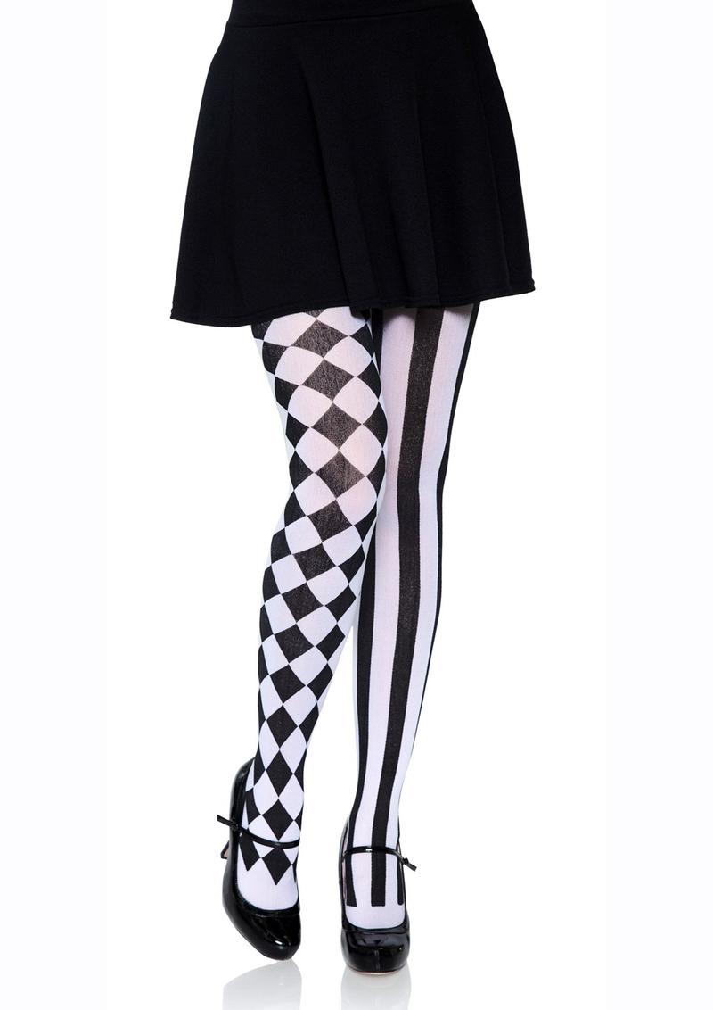 Leg Avenue Harlequin Pantyhose - OS - Black/White