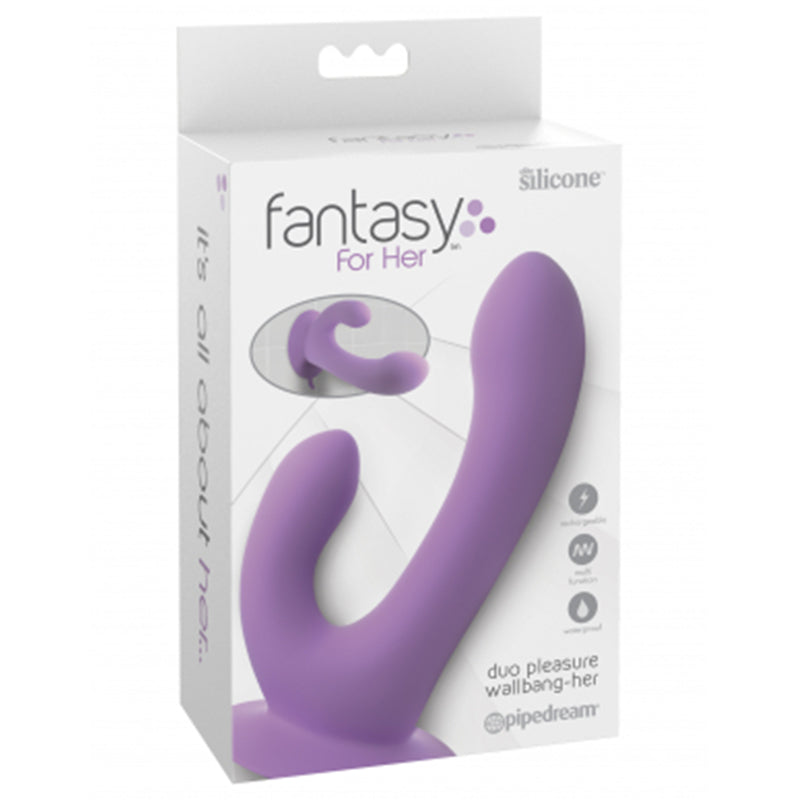 Pipedream Fantasy For Her Duo Pleasure Wallbang-Her Rechargeable Silicone Dual Stimulator With Suction Cup Purple