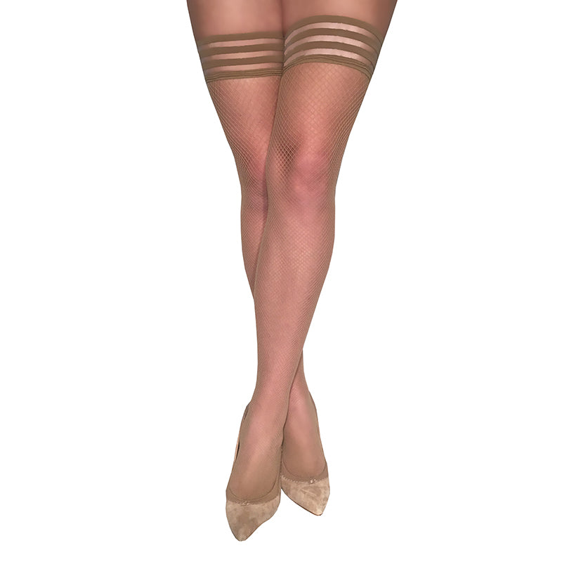 Kixies Samantha Fishnet Thigh-High Beige Size A