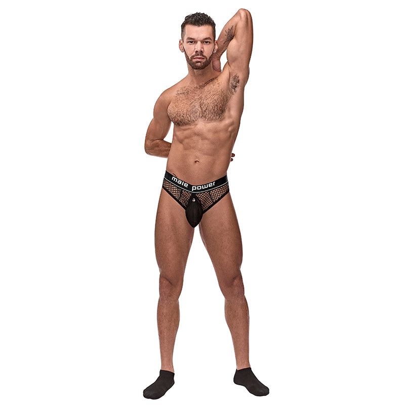 Male Power Cock Pit Net Cock Ring Thong Blk LX