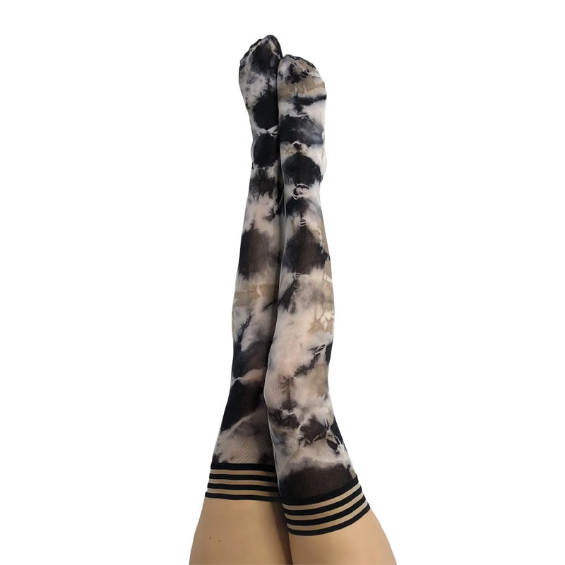 Kixies Mackenzie Black/White Tie-Dye Thigh-High Size A