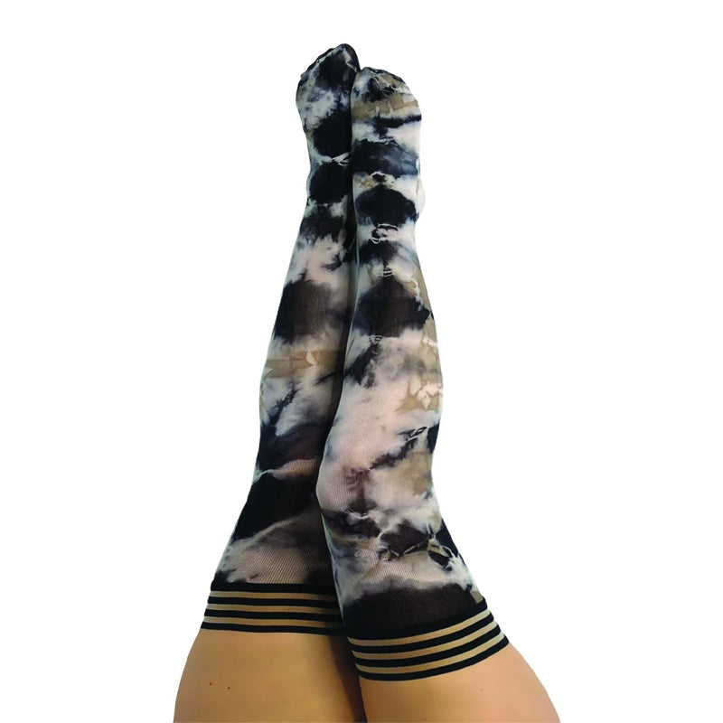 Kixies Mackenzie Black/White Tie-Dye Thigh-High Size D