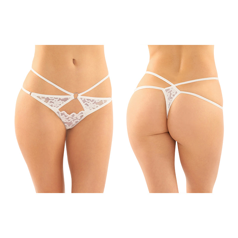 Fantasy Lingerie Jasmine Strappy Lace Thong With Front Keyhole Cutout 6-Pack White S/M