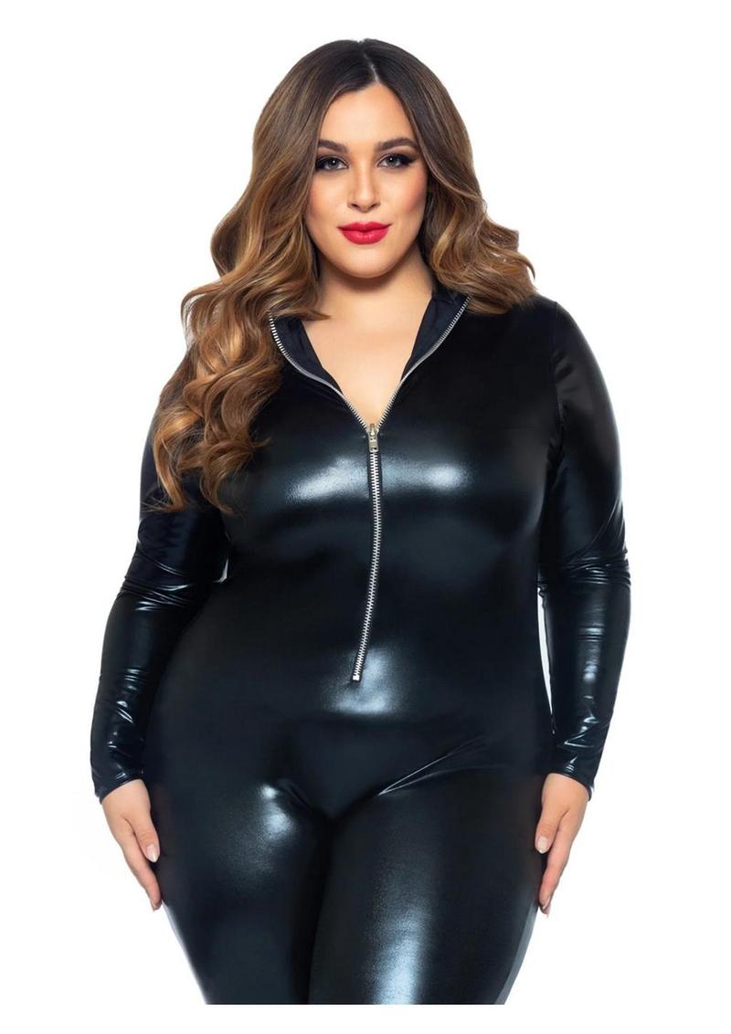 Lame Zipper Cat Suit 3x/4x Blk(spec)