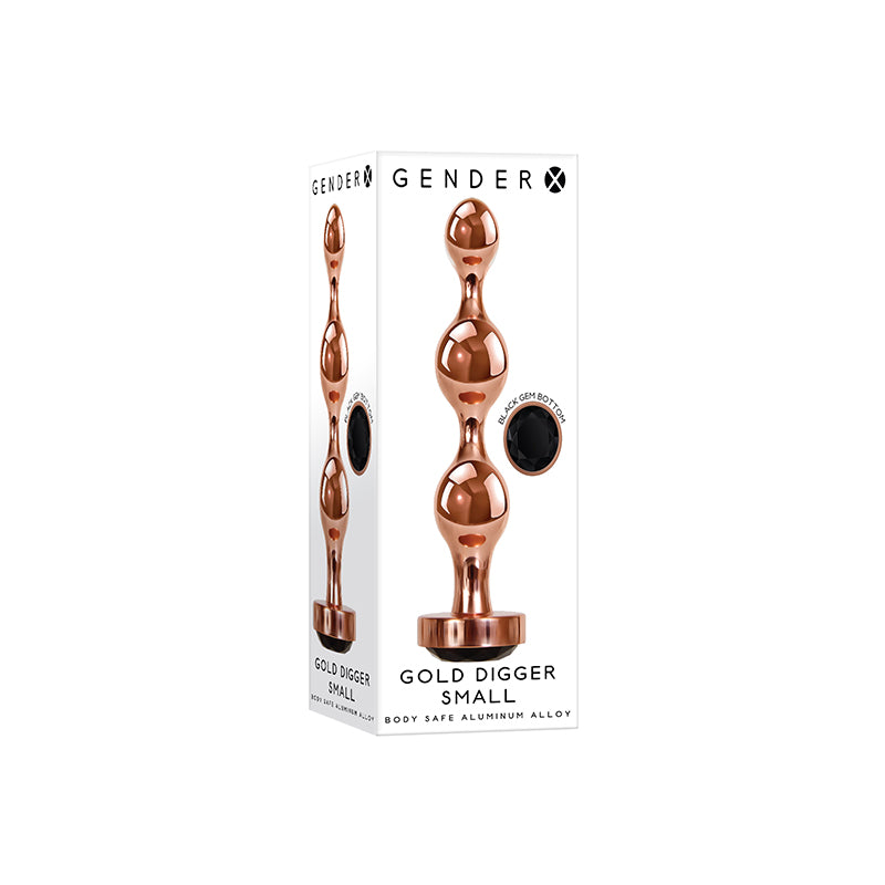 Gender X Gold Digger Rose Gold Beaded Anal Plug With Black Gemstone Base Small